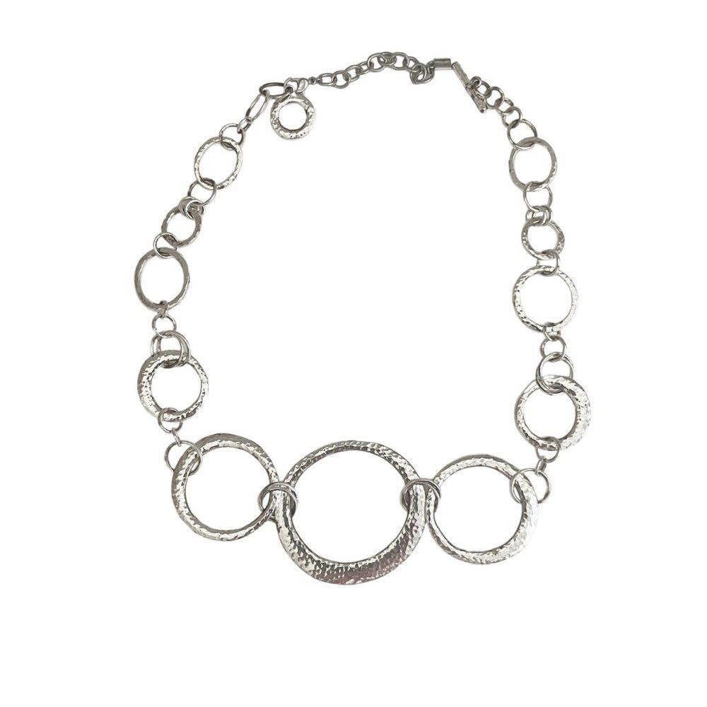 Nordstrom Necklace Silver Plated Graduated Size Hammered Circle Links 17"